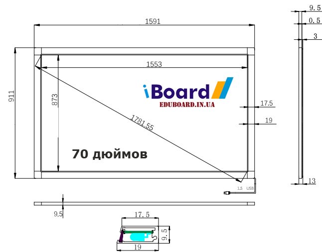 Інтерактивна сенсорна рамка для телевізора 70 дюймів (без скла) iBoard iTV70 підтримка OC Windows Android