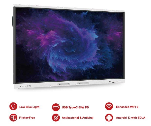 Интерактивная панель iBoard 75″ дюймов диагональ встроенная камера и микрофон, две ОС (Android 14.0 (rom/ram: 8/128)+Windows) OPS (PCi5-12 gen8/256SSD)
